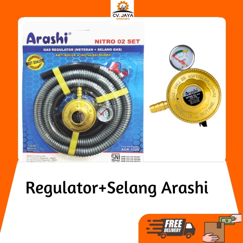 Jual REGULATOR KOMPOR GAS ARASHI METER SET (SELANG & METER) ANTI BOCOR