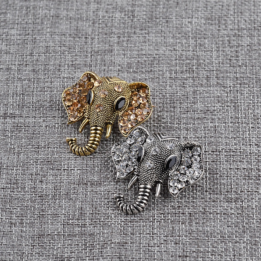 Bros Pin Bentuk Kepala Gajah Aksen Berlian Imitasi Untuk Dekorasi Topi