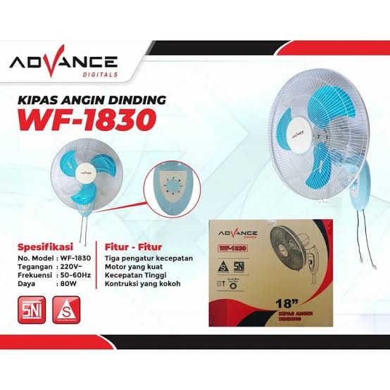 Kipas Angin Dinding Advance WF1830 Kipas 18Inch 80 Watt Original