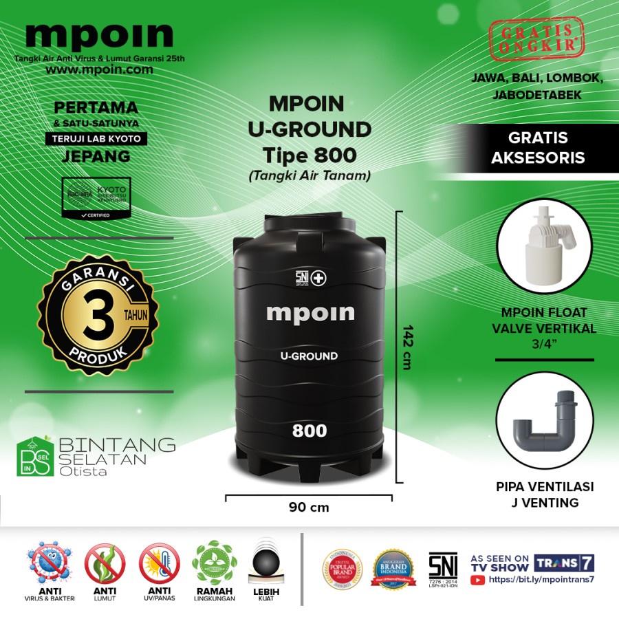 MPOIN TANGKI TOREN TANAM / PENDAM TANDON AIR / KIMIA 700LTR GARANSI - TANGKI AIR