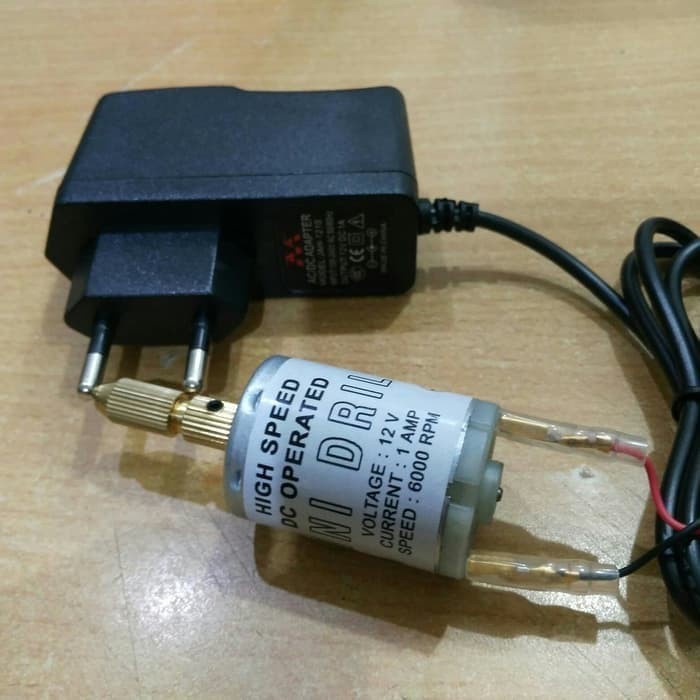 Lengkap adaptor 12v dan Bor Mini dril Pcb drill DC motor Dinamo