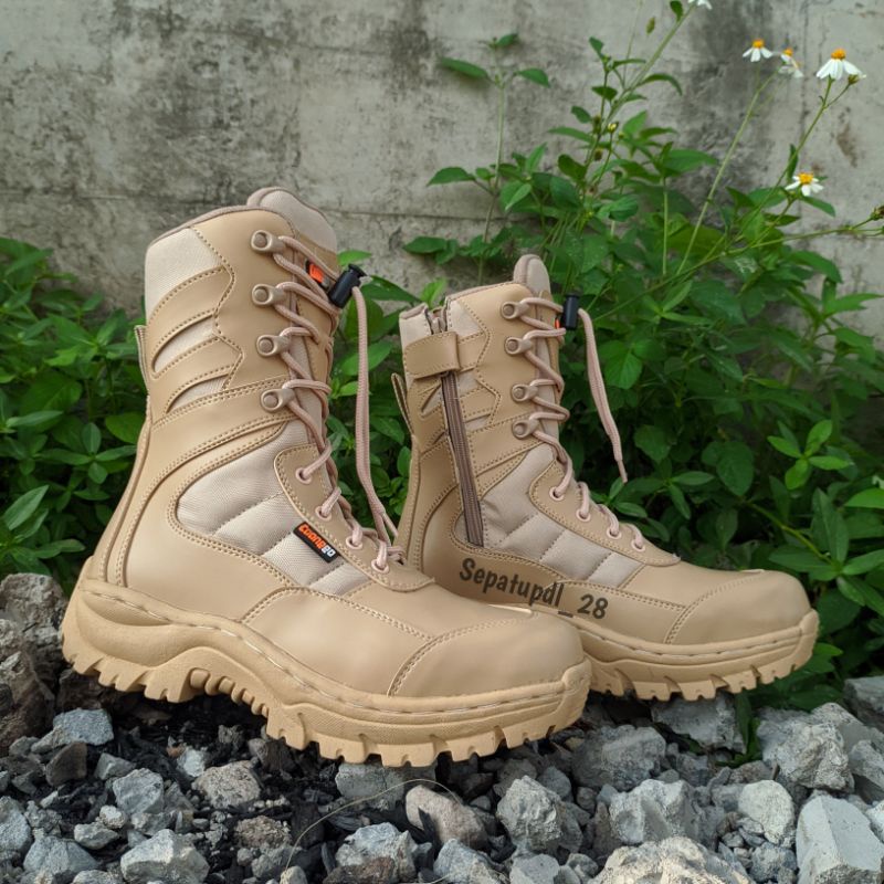 Sepatu pdl safety ujung besi gurun tactical Satpol-PP tni polri cream terbaru