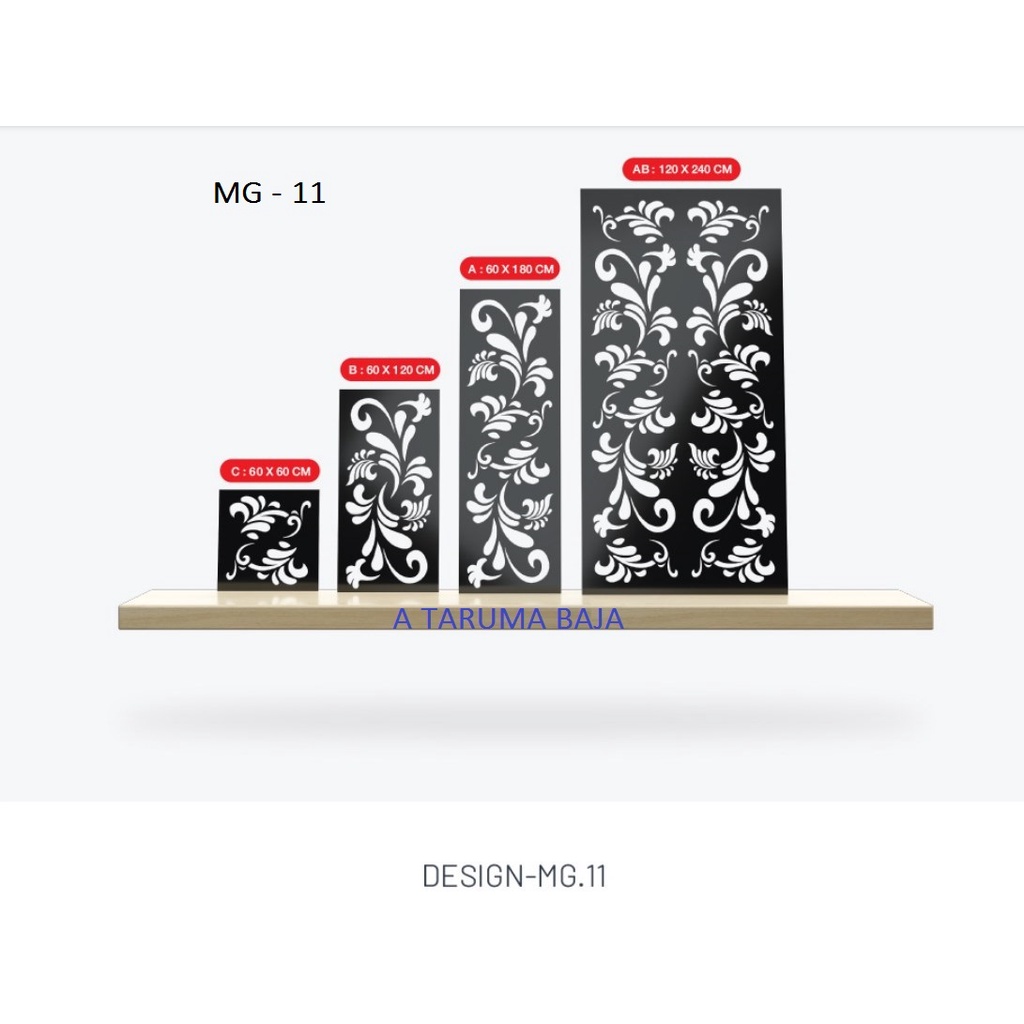 Plat Laser Cutting 2,0mm, Ellip Iron Art, Design MG-9 s/d MG-16, Pagar, Tralis, Railling Tangga, Railling Balkon, Partisi, Canopy, dll