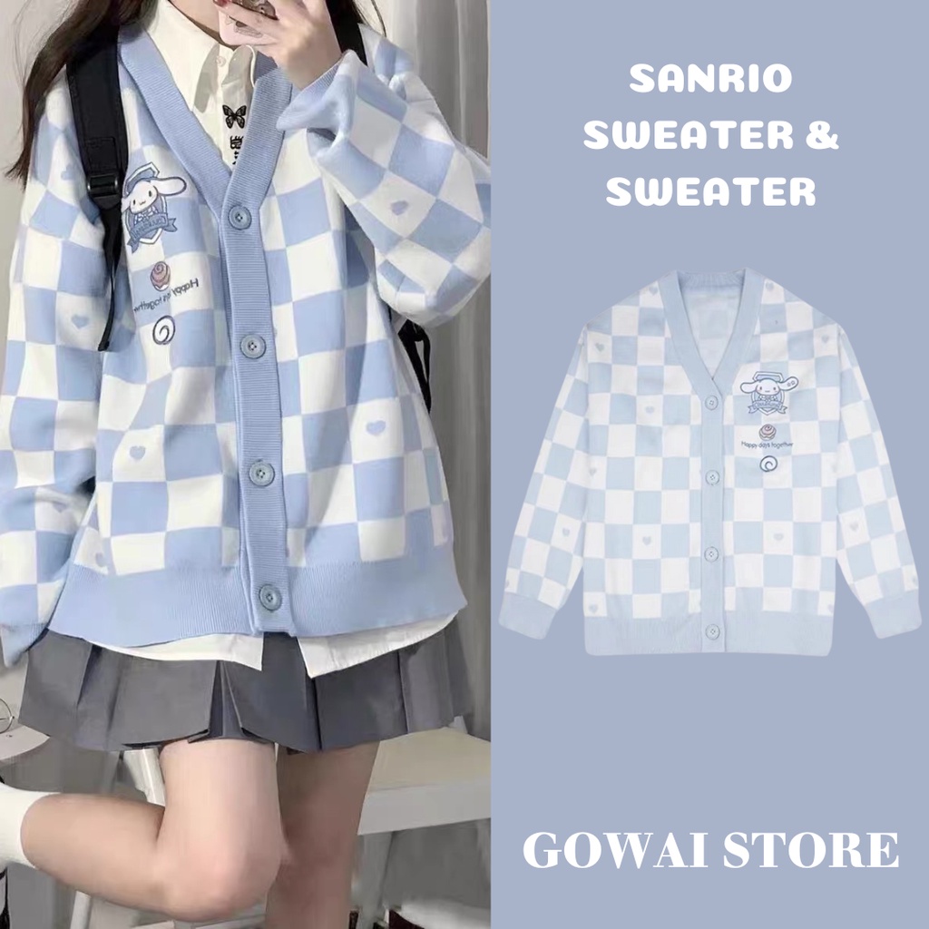 Sanrio Cardigan cute loose plaid knit --- Sanrio Cardigan & Sweater