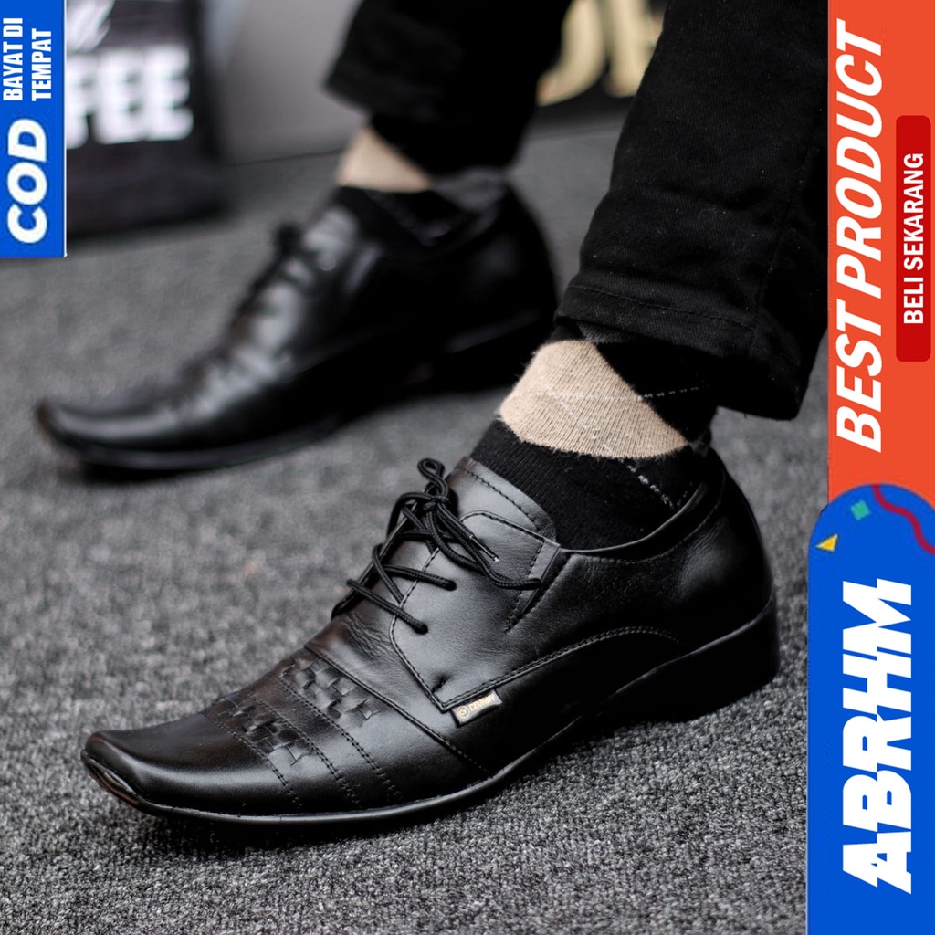 Sepatu Pantofel Kerja Kantor Kulit Asli Formal Hitam Pria Abrhm Samak