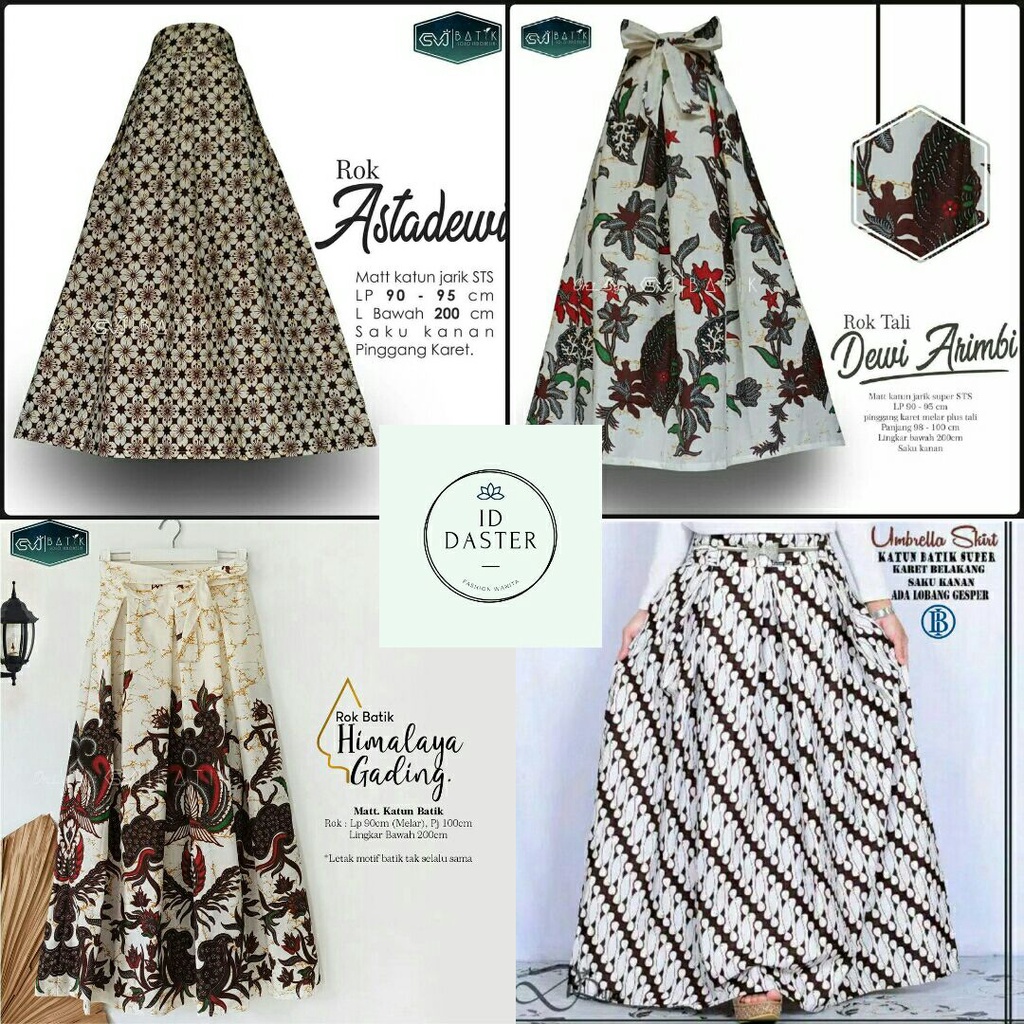 Rok Batik Panjang Payung Klok Premium Klasik Hitam Putih Sogan Jumbo Big Size Bawahan Wanita Pekalon