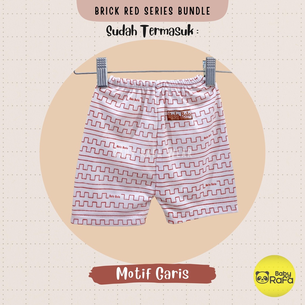 Serian Merah Bata - 3 pcs Celana Pendek Bayi Baru Lahir 0 - 3 Bulan Brick Red Series merk SNI Bolo - Bolo