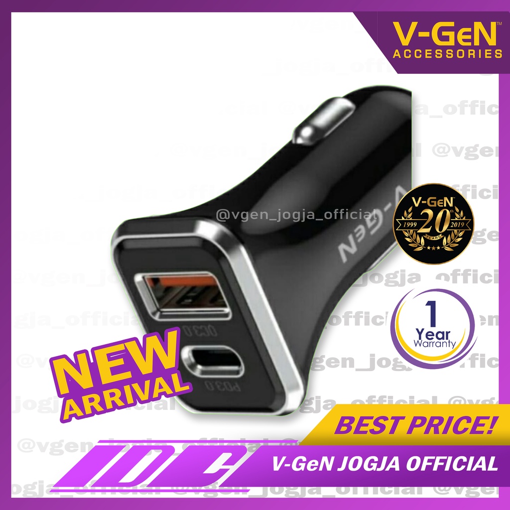 Car Charger V-GeN VCC2-22 38W PD20W QC3 Dual Port Fast Charger Mobil