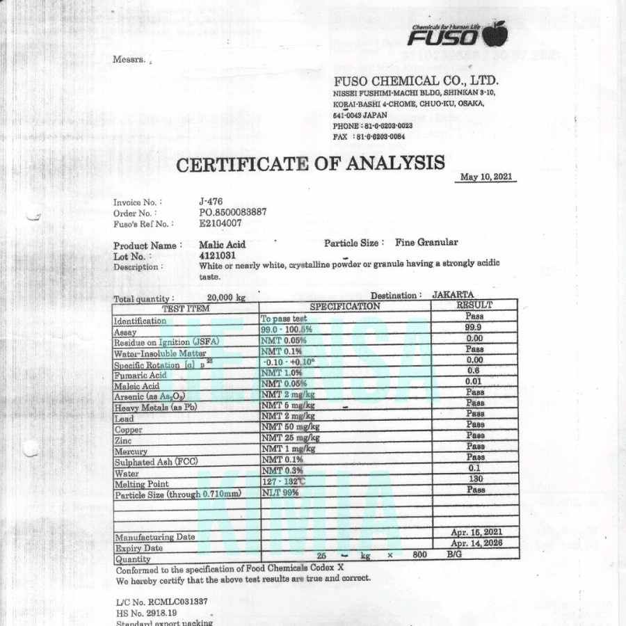 MALIC ACID / ASAM MALAT food grade 100gr