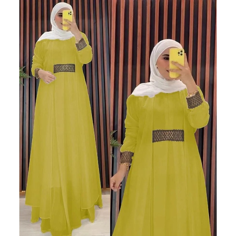 COD Hilya Dress Ceruty Babydoll Mix Brukat / Gamis Kondangan Jumbo M L XL XXL LD 100 105 110 115 / Salsa Dress Ceruty Babydoll Mix Renda / Dress Kondangan Terbaru 2023 / Gamis Malaysia Kekinian / Fashion Wanita Muslimah / Busana Muslim Wanita Terlaris