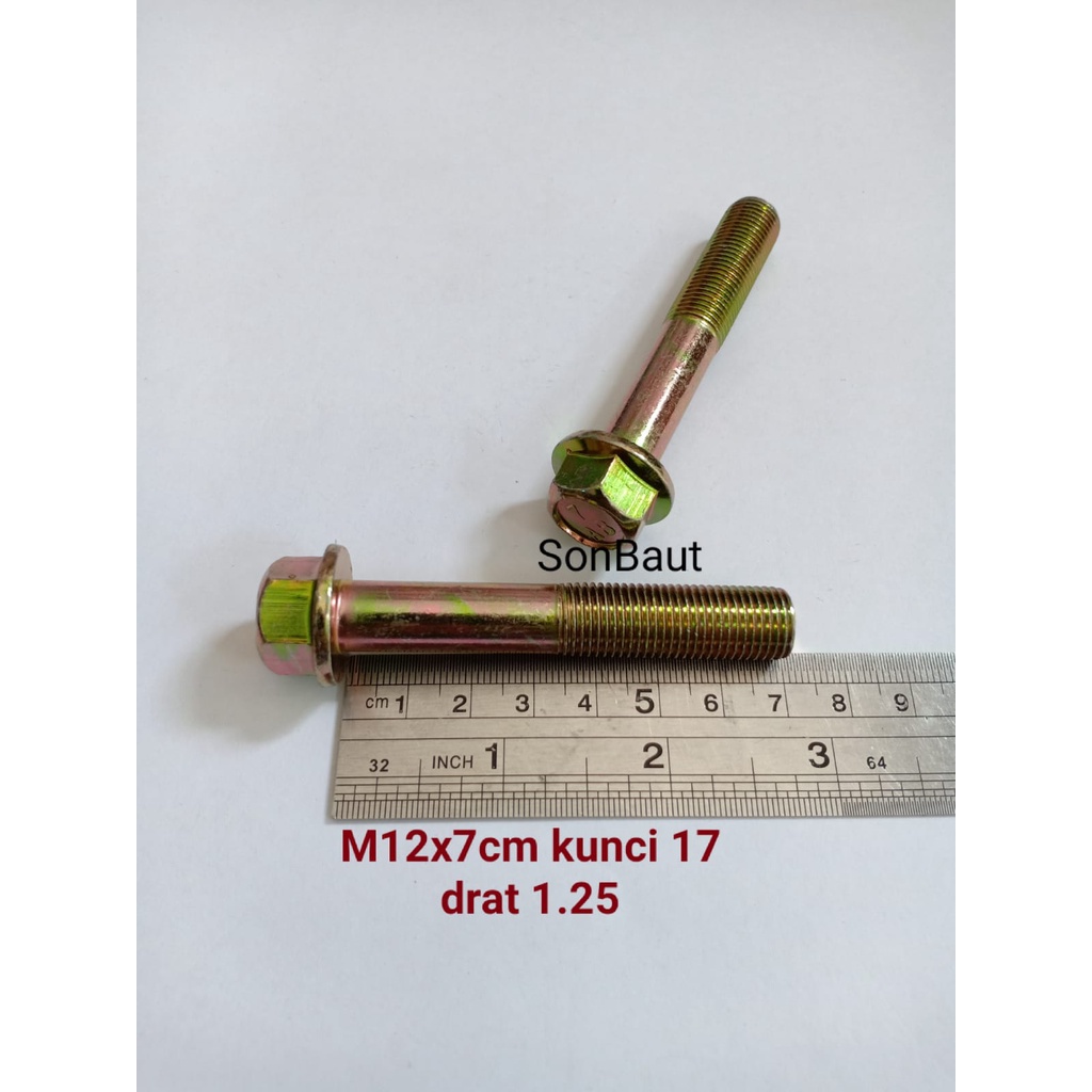 Baut Topi 17 7cm kunci 17 Flange bolt M12x70 12x70 drat halus 1.25