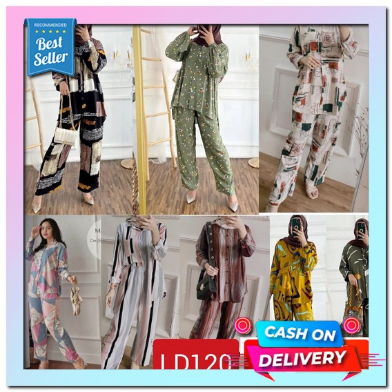 Setelan Pakaian Model Lengan Pendek Setelan Ernesta Setelan Wanita Stelan Tunik Polos Tali Pinggang 