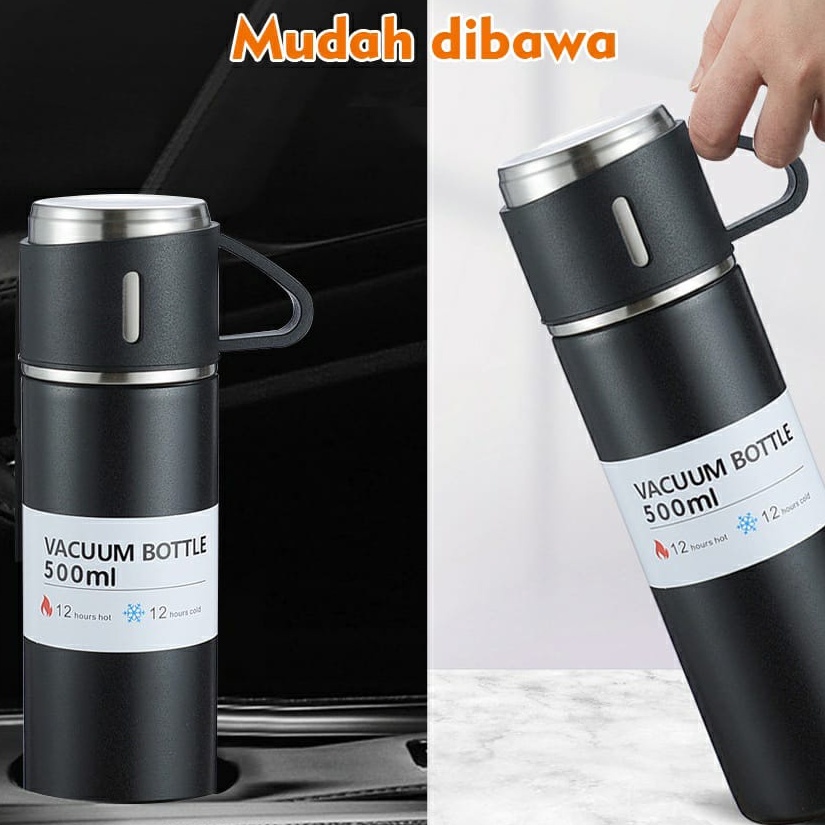 VB3 - Botol Minum Termos 500ml Vacuum Cup Stainless Steal FREE 3 Cangkir