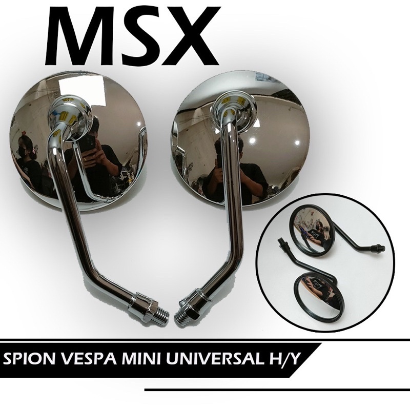 Spion Bulat Mini Chrome Kaca Cembung Universal Vespa Fino Scoopy Beat Mio Xeon dll