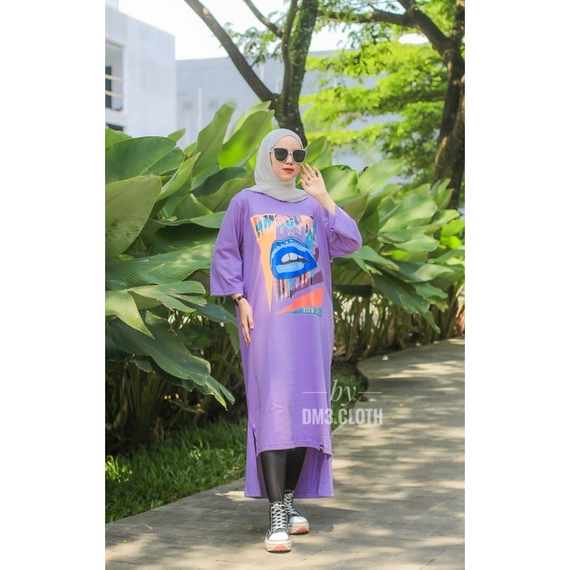 Midi Dress Long Tunik Original DM3 Cloth Bahan Cotton Combed 20s Tebal Terbaru 2022 Terlaris Lips La