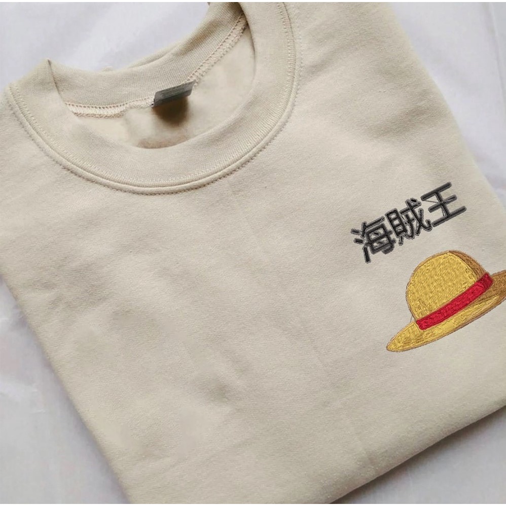 Crewneck Mugiwara Hat Embroidery Anime Manga One Piece Premium Unisex