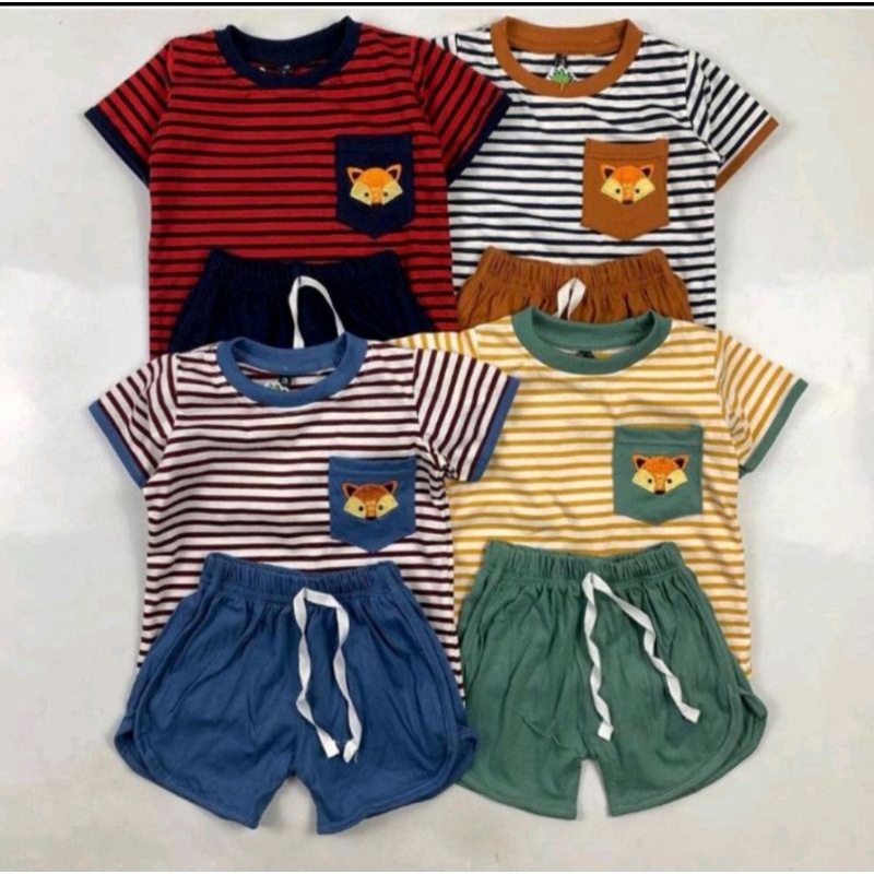 SETELAN KAOS ANAK TERBARU/SET KOS SALUR PENDEK 1-5 THN