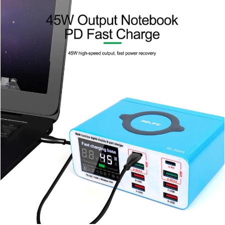 RELIFE RL-304S AC100 240V 8 Port USB Fast Charger Support QC3.0PD Wireless Charging for iPhone Samsung Huawei Phone Repair Tool