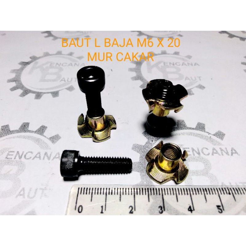 BAUT SPEAKER M6 X 20 L BAJA + MUR CAKAR / BAUT SPEAKER M6 X 20 L HITAM KUNCI L5 PANJANG 2 CM