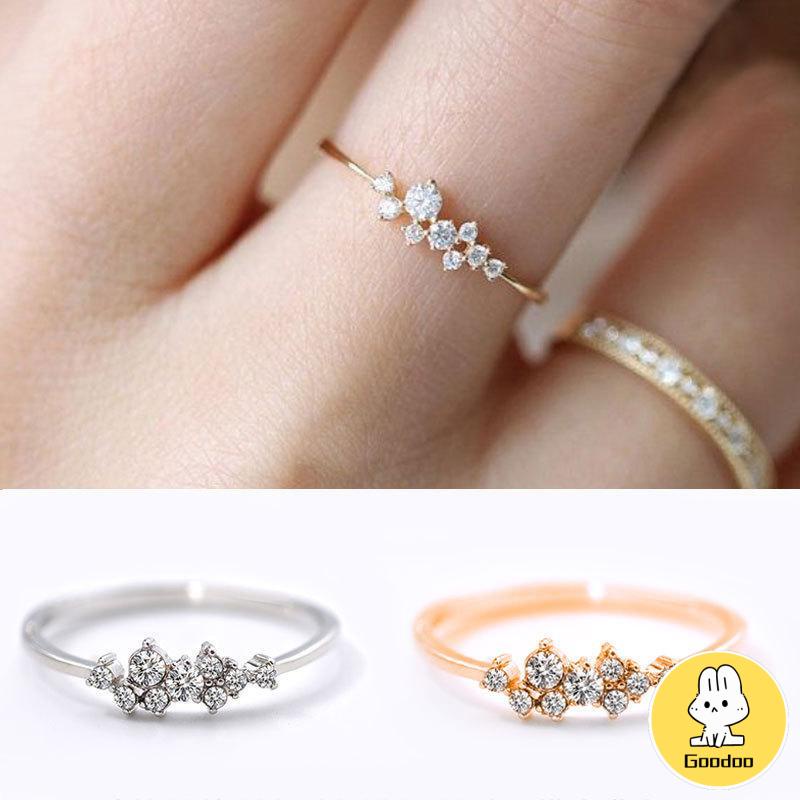 Cincin Simple Sterling Silver 925 Hias Kristal Zircon 3 Lapis Emas 18K Untuk Wanita -Doo