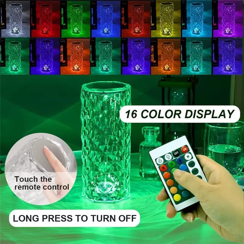 Table Lamp Rose Crsytal RGB Led Remote &amp; Touch Control Portable