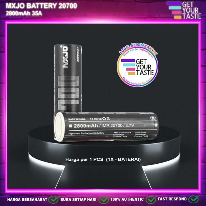 Battery MXJO 20700 2800mAh 3.7V 35A Authentic Baterai by MXJO