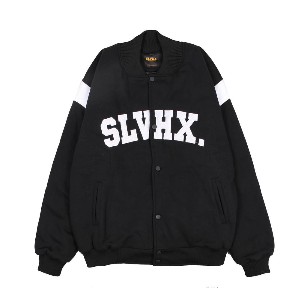 Jaket Pria Baseball Varsity Vintage Simple Hitam Original Salvio Hexia