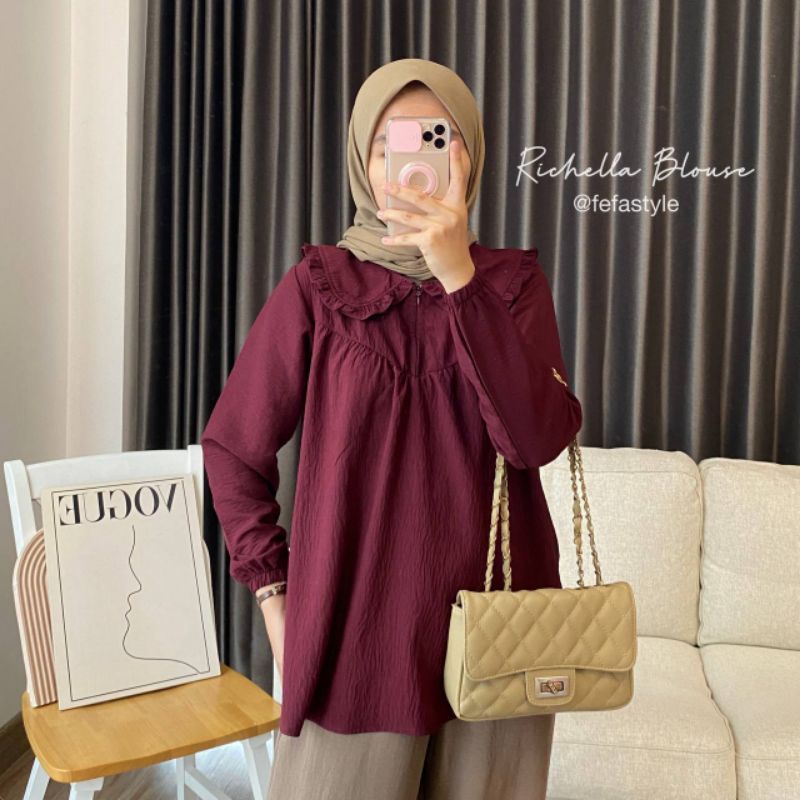 [COD] Blouse Wanita/Blouse Korea - Richella Blouse Bahan Cringkle Airflow