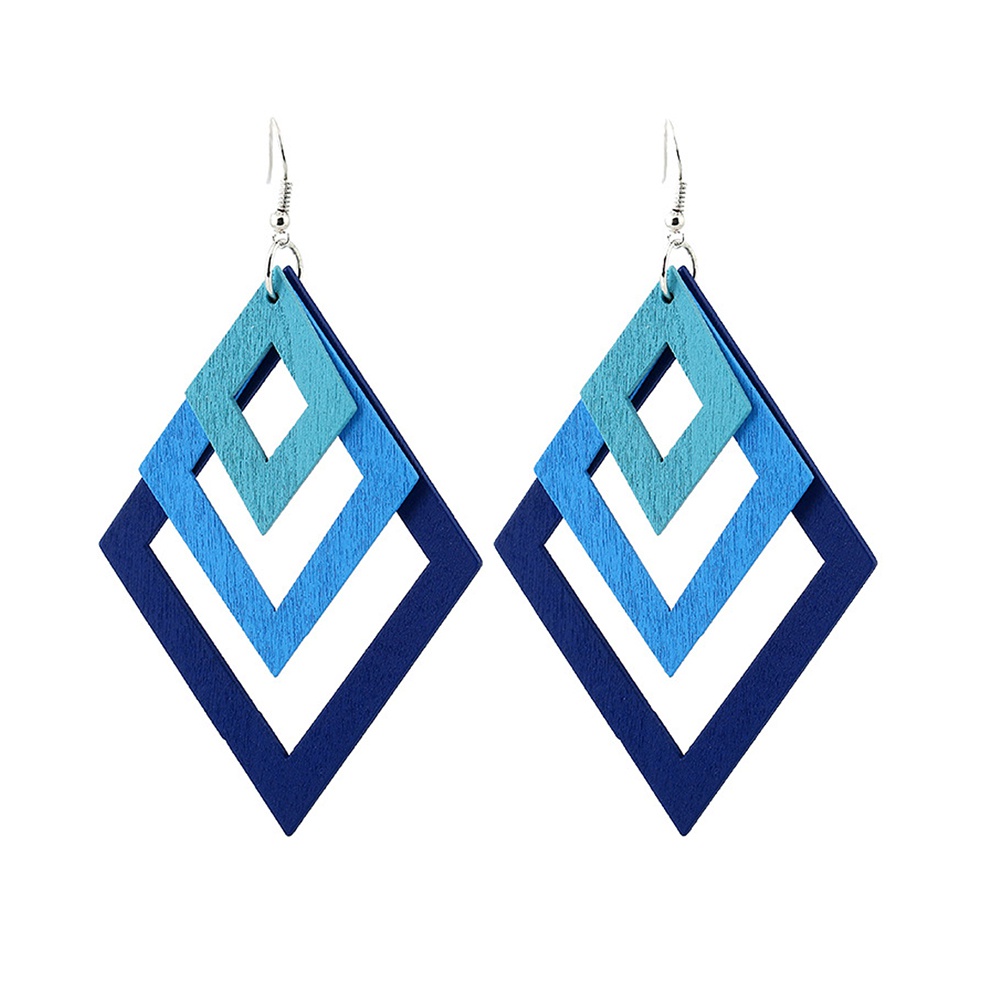 Anting Kait Gantung Model Asimetris Multilayer Bahan Kayu Gaya Retro Untuk Wanita