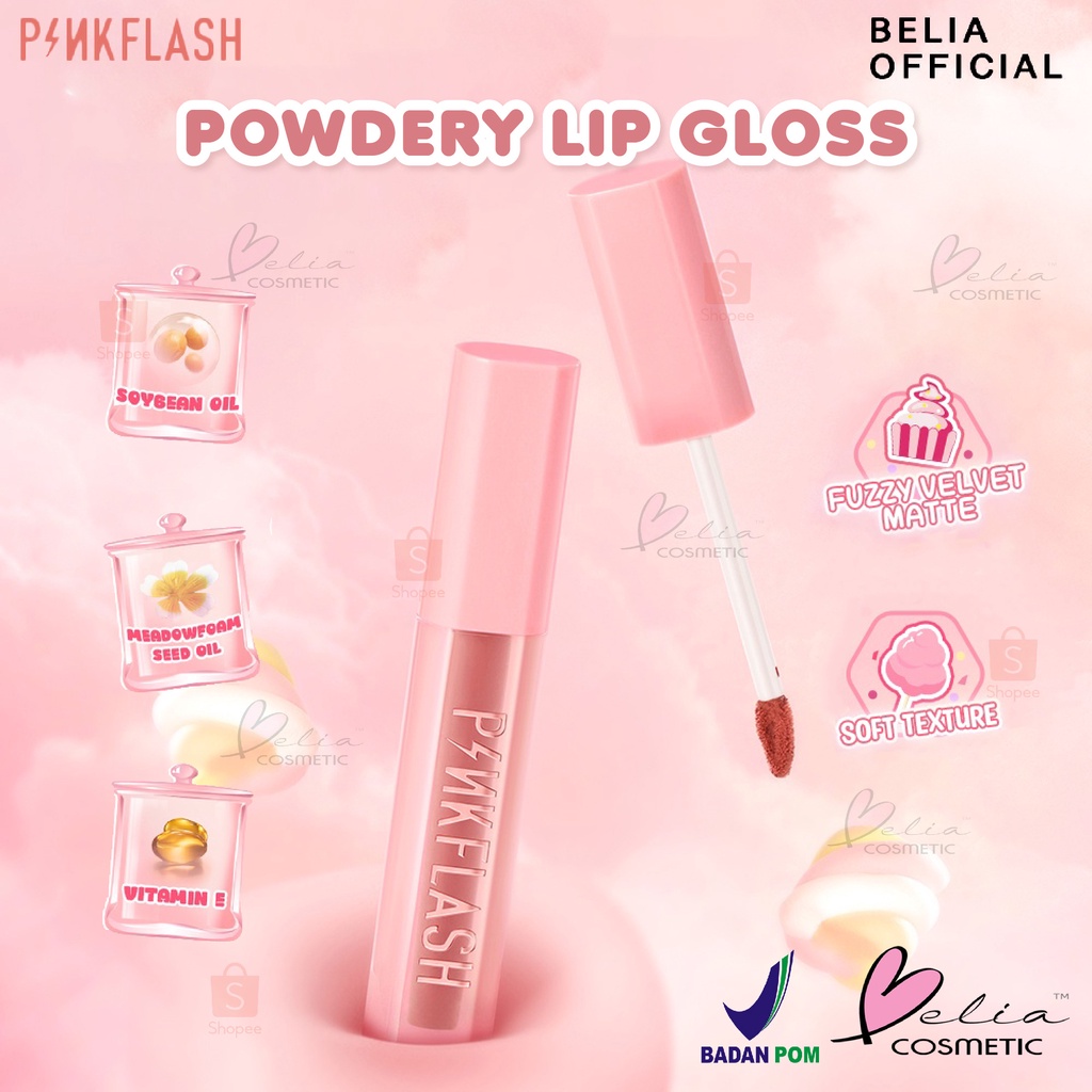 ❤ BELIA ❤ PINKFLASH Powdery LipGloss PF-L16 | Lipgloss | Pewarna bibir | BPOM