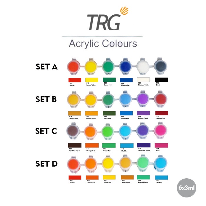 Cat Acrylic Merk TRG Set 6 Warna Ukuran 3ml Peralatan Perlengkapan Melukis Kanvas Mewarnai Kain Gambar Kaca Botol Aneka Warna canvas Paint Color Set Cat Akrilik Menggambar Kualitas Cat Bagus Grosir Prakarya Malang