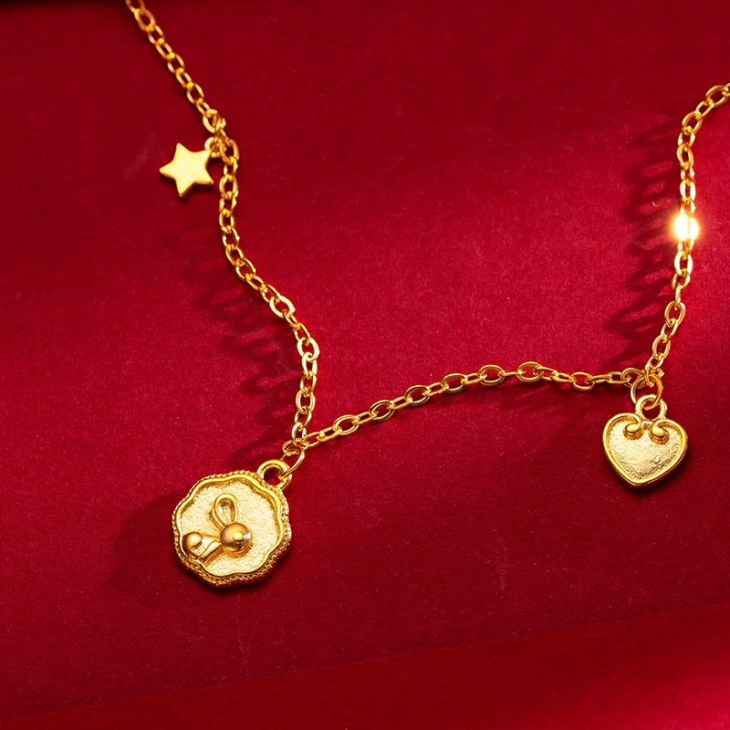 Goldkingdom Perhiasan Fashion 24K Bangkok Aksesoris Ready Stock Bunny Heart Star Gelang Wanita Lucu Minimalis Serbaguna