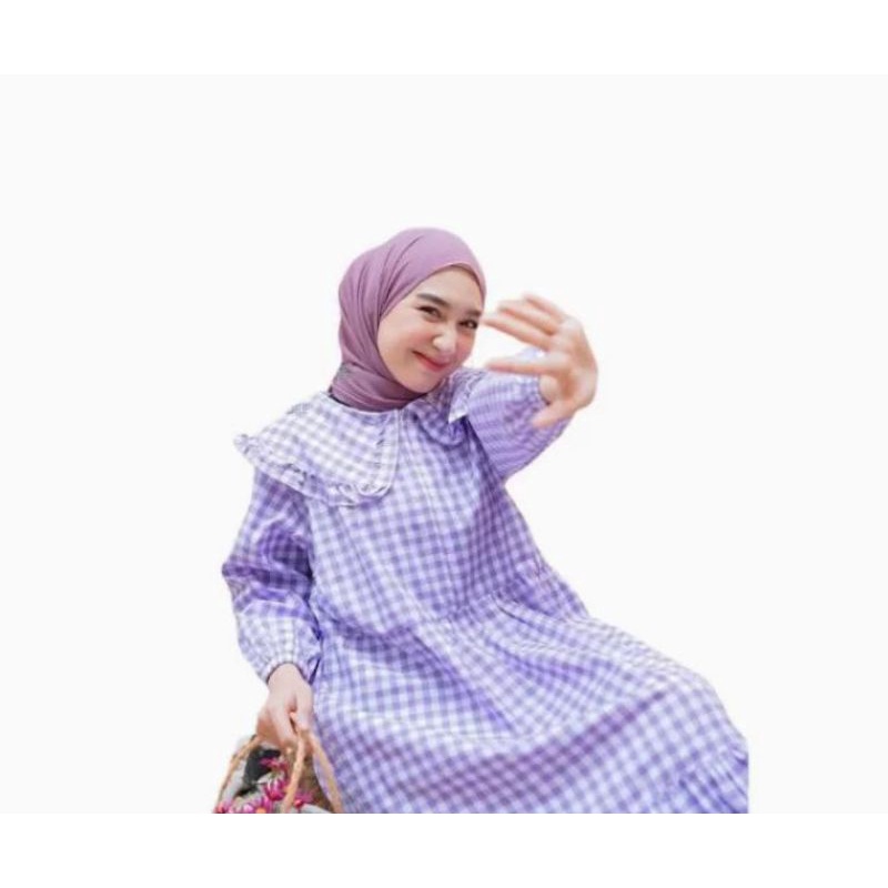 Gamis Kotak Bahan Katun/ Gamis Wanita Terbaru/Bisa Cod Gamis Muslim Murah/Midi Dress Motif Kotak