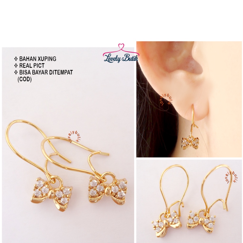 Lovelybutik Anting Xuping Wanita Dewasa Lapis Emas 24 K Perhiasan Fashion Wanita Anting Jepit Desi Model Permata Mewah Terbaru