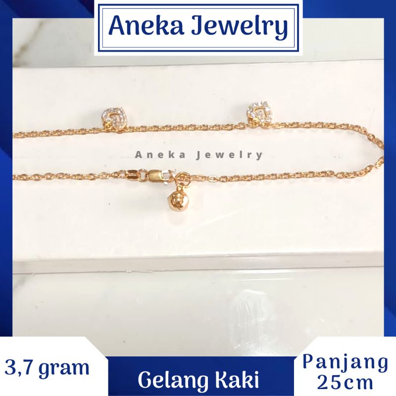 Gelang Kaki Gantung Love Mata2, Perak 925, Sepuh Emas Rosegolx