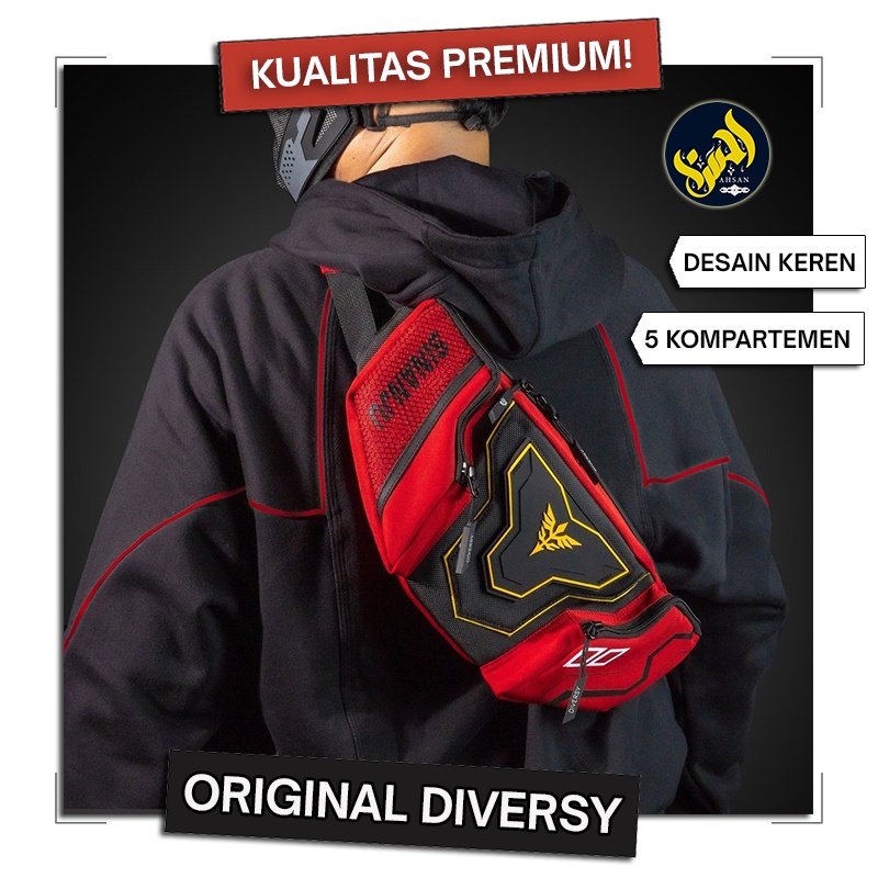 Tas Pinggang Sling Bag Waistbag Pria Original Diversy Sinanju Red Kualitas Premium