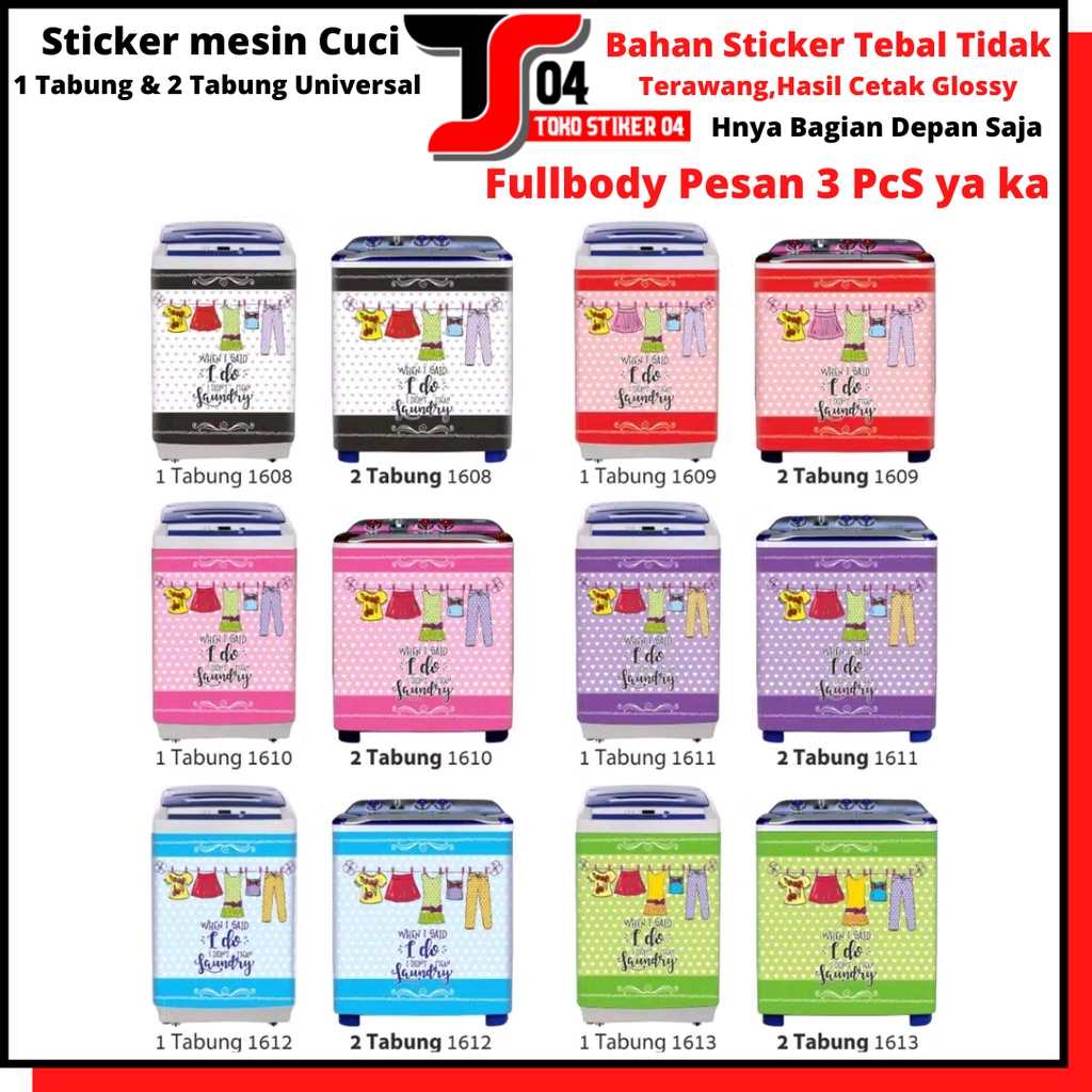 Stiker Mesin Cuci 1 Tabung dan 2 Tabung Motif LAUNDRY