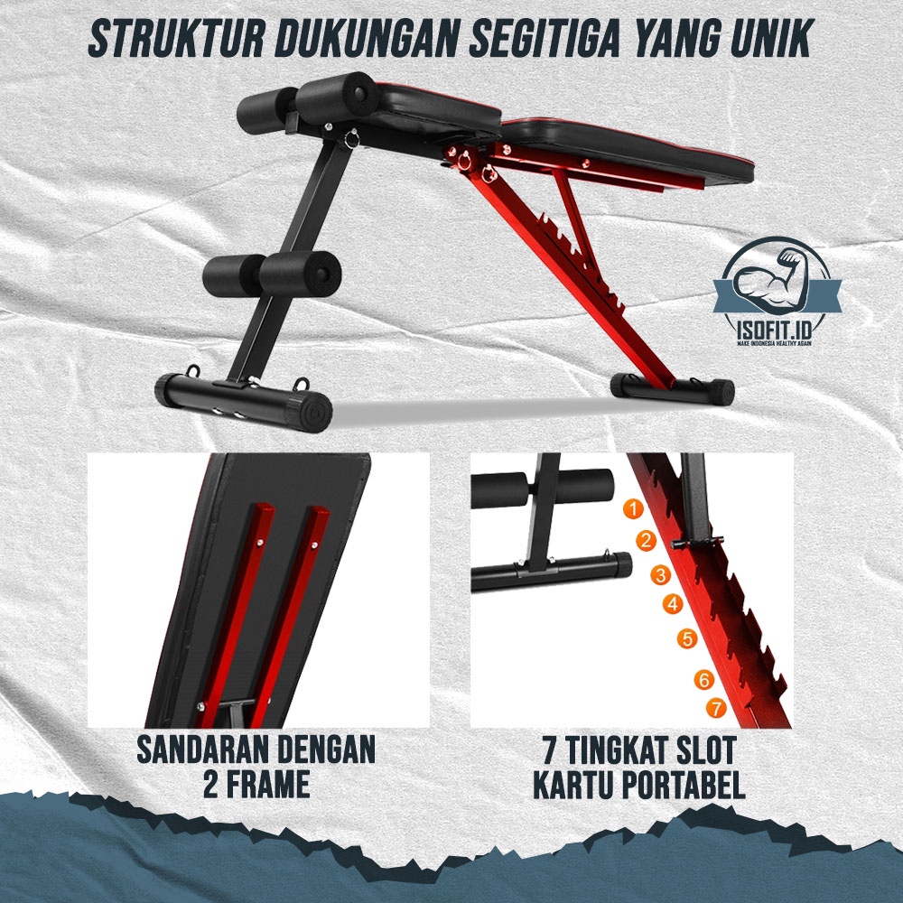 Isofit.id Adjustable Gym Bench Press / Kursi Alat Fitness Rumah / Alat Latihan Kebugaran gratis tali resistensi (107)