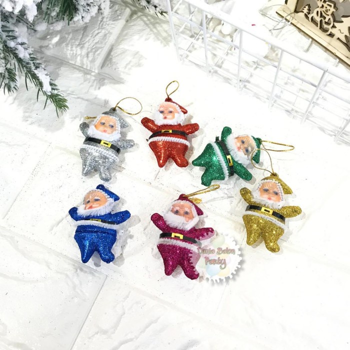 OS 17810 Set 6pcs Hiasan Gantungan Dekorasi Pohon Natal Santa Glitter