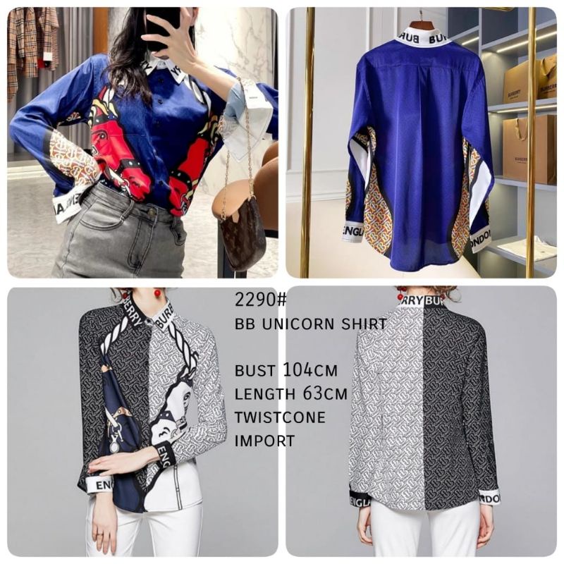 2990 Pakaian Baju blus blouse kemeja lengan panjang kerah kancing gambar unicon simpel realpic impor