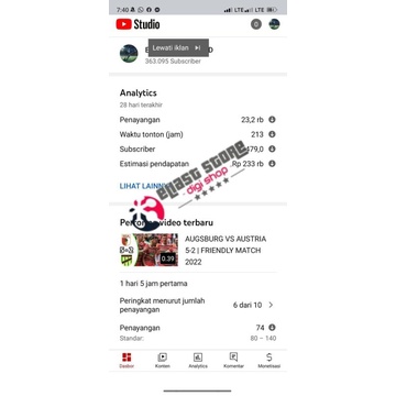 Channel Youtube 363k subscriber sepaket adsense PO