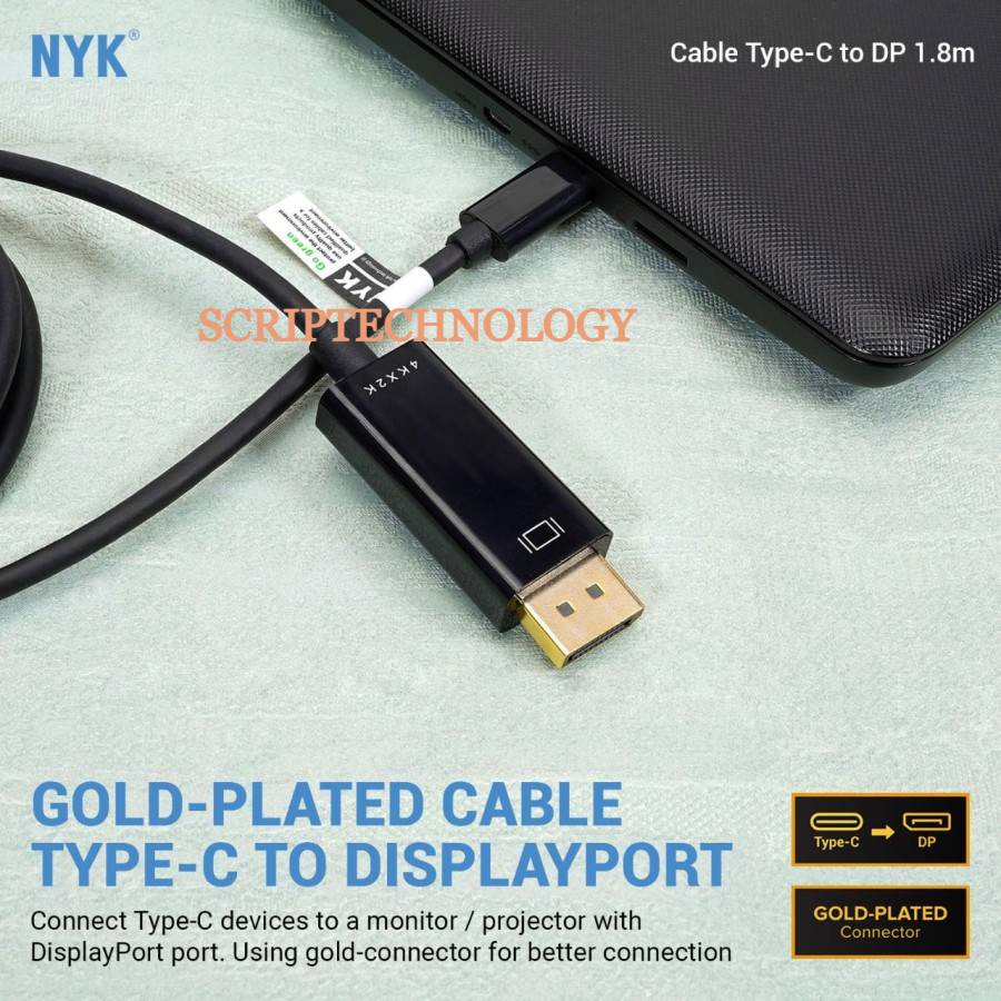 Kabel Type C to Displayport 1.8m 4k NYK Gold Plate Cable