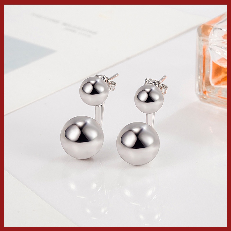 Anting Tusuk Bentuk Bola Bulat Ganda Glossy Untuk Wanita U1047
