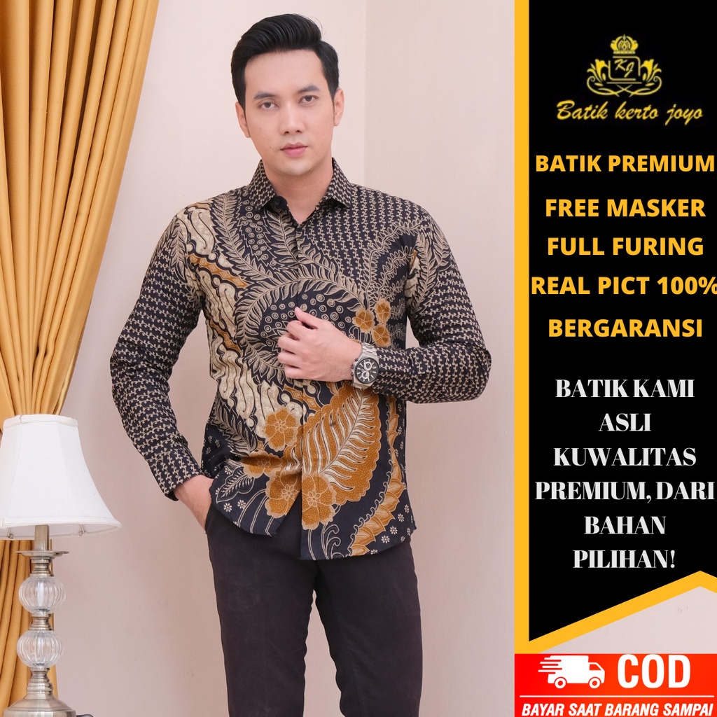 Batik Pria Lengan Panjang Batik Pria Modern Slimfit BAJU Batik Pria Lengan Panjang Premium Slim fit BATIK KERTOJOYO KJ025 kemeja batik pria lengan panjang full furing baju batik alisan pria Kemeja batik sliMfit pria premium PRABUSENO LASKALA AKSA
