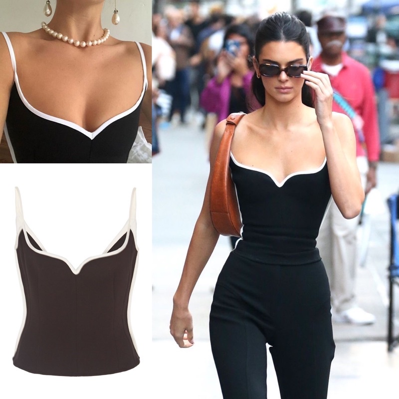 [NEW!!] TREND y2k Kendall Sweetheart Neck Tank Top Slim Waist look Tank top List white V neck Deep n