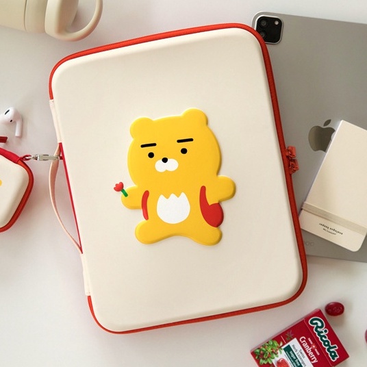 Sleeve Pouch Sarung Tas Bag Case Ipad Tab Tablet Macbook Air Pro Laptop Asus Acer Lenovo HP Huawei 11 12 13 14 15 inch Motif Gambar Kartun Cartoon Karakter Lion Singa Warna Putih Merah Lucu Cute Murah Korean Model Tali Jinjing Tebal Hard Shell Waterproof