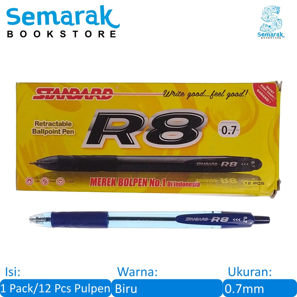 Jual Standard R Retractable Ballpoint Pen Pulpen Cetek Oil Gel Grip Karet Biru Pack