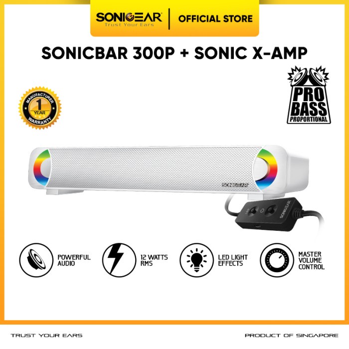 Speaker SonicGear Sonicbar 300P Powerful SoundBar with Light Effect - Putih, NO BLUETOOTH