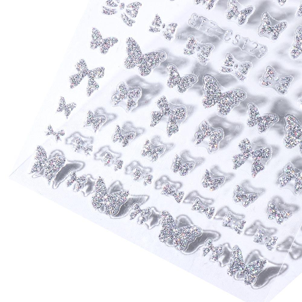 Mxbeauty Glitter Kuku Stiker Perak Bintang Laser Kartun Hewan Perekat Diri Mawar DIY Manicure Aksesoris Gadis Nail Art Dekorasi