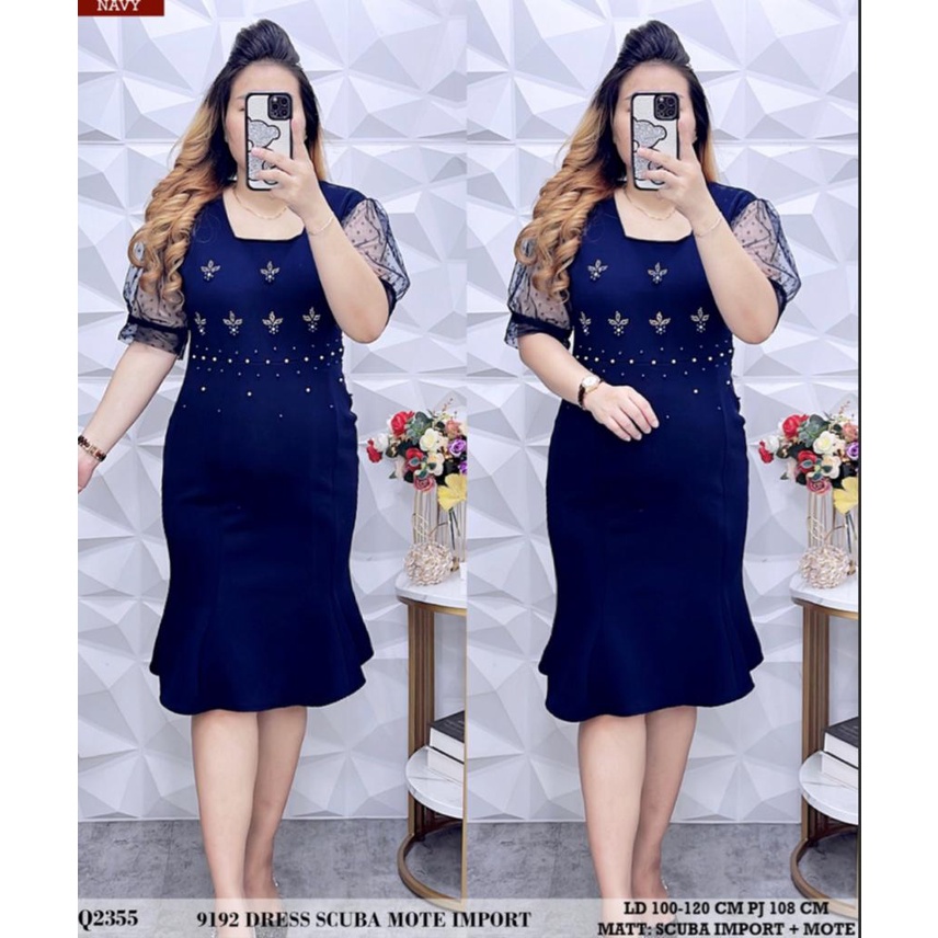 Dress 9192 Okky motif bunga-bunga bahan scuba import dan tile